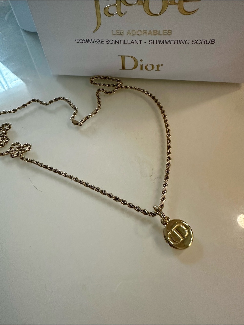 Dior Gold-Tone Round Logo Pendant Rope Chain Necklace